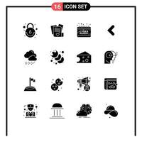 Mobile Interface Solid Glyph Set of 16 Pictograms of weather left cyber backword arrow Editable Vector Design Elements