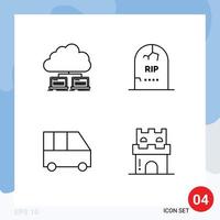 Set of 4 Modern UI Icons Symbols Signs for cloud halloween internet grave family van Editable Vector Design Elements