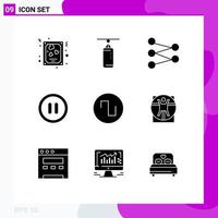 Stock Vector Icon Pack of 9 Line Signs and Symbols for virtruvian square figure sound pause Editable Vector Design Elements