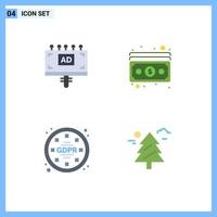 Modern Set of 4 Flat Icons and symbols such as ad privacy signboard money data Editable Vector Design Elements