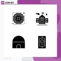 4 Solid Glyph concept for Websites Mobile and Apps chip mosque school building chalk Editable Vector Design Elements