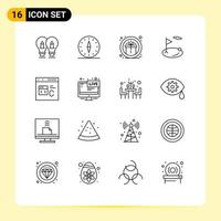 Pictogram Set of 16 Simple Outlines of ball golf navigation flag prize Editable Vector Design Elements