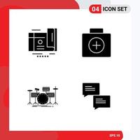 4 Universal Solid Glyph Signs Symbols of card drums voucher medical kit Editable Vector Design Elements