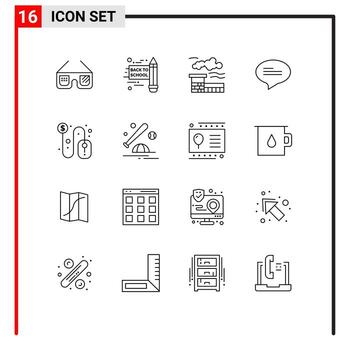 conjunto de pictogramas de 16 contornos simples de bola ratón paisaje signo de dólar haga clic en elementos de diseño vectorial editables vector