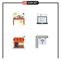 Set of 4 Commercial Flat Icons pack for books market table layout shop Editable Vector Design Elements