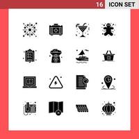 Universal Icon Symbols Group of 16 Modern Solid Glyphs of checklist halloween glass gingerbread man cookie Editable Vector Design Elements