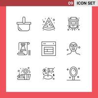 Pack of 9 creative Outlines of site design port fort tower Editable Vector Design Elements