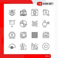 conjunto creativo de 16 iconos de contorno universal aislado sobre fondo blanco vector