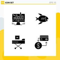 Collection of 4 Universal Solid Icons Icon Set for Web and Mobile vector