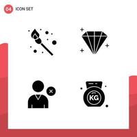 Universal Icon Symbols Group of 4 Modern Solid Glyphs of camping dumbbell diamond delete gym Editable Vector Design Elements