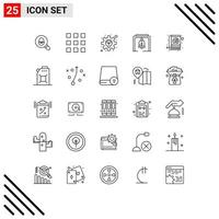 Pack of 25 Modern Lines Signs and Symbols for Web Print Media such as book christmas bell number bell development Editable Vector Design Elements