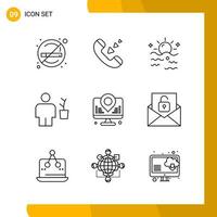 9 Icon Set Line Style Icon Pack Outline Symbols isolated on White Backgound for Responsive Website Designing vector