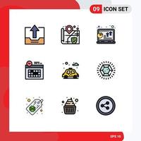 Mobile Interface Filledline Flat Color Set of 9 Pictograms of city clock analysis design profit Editable Vector Design Elements