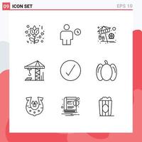 User Interface Pack of 9 Basic Outlines of complete check beach construction crain Editable Vector Design Elements