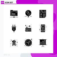 Set of 9 Modern UI Icons Symbols Signs for power plug plug recruitment electric page Editable Vector Design Elements