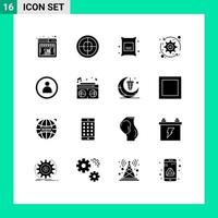 16 Universal Solid Glyphs Set for Web and Mobile Applications disc system target refresh wheat Editable Vector Design Elements