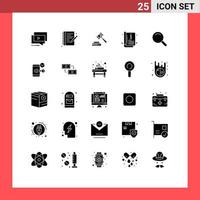 Pack of 25 Modern Solid Glyphs Signs and Symbols for Web Print Media such as search template note book cover catalog Editable Vector Design Elements