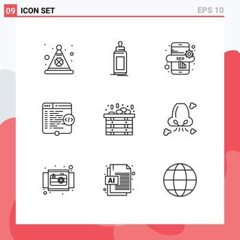 Pictogram Set of 9 Simple Outlines of sauna coding milk window html Editable Vector Design Elements