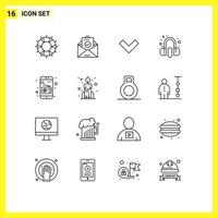 Modern Set of 16 Outlines and symbols such as media earphone education service customer Editable Vector Design Elements