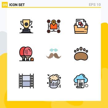 Modern Set of 9 Filledline Flat Colors and symbols such as game athletics area activities file folder Editable Vector Design Elements