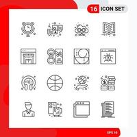 conjunto creativo de 16 iconos de contorno universal aislado sobre fondo blanco vector