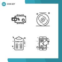 Vector Pack of 4 Outline Symbols Line Style Icon Set on White Background for Web and Mobile