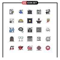 paquete de 25 modernos signos y símbolos de colores planos de línea rellena para medios de impresión web, como la configuración de batería de campaña de usuario, control web, elementos de diseño de vectores editables