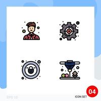 Filledline Flat Color Pack of 4 Universal Symbols of coordinator lock worker set security Editable Vector Design Elements