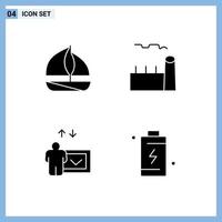 Set of 4 Commercial Solid Glyphs pack for beach presentation boiler industrial plant battery Editable Vector Design Elements