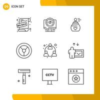 9 Icon Set Line Style Icon Pack Outline Symbols isolated on White Backgound for Responsive Website Designing vector