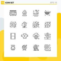 Set of 16 Vector Outlines on Grid for messages chat bamboo food strainer Editable Vector Design Elements