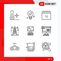 Creative Set of 9 Universal Outline Icons isolated on White Background vector