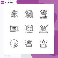 Mobile Interface Outline Set of 9 Pictograms of ok checklist business monitoring seminar Editable Vector Design Elements