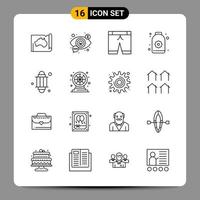 16 Black Icon Pack Outline Symbols Signs for Responsive designs on white background 16 Icons Set vector