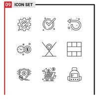 9 Universal Outline Signs Symbols of food drink arrow speedometer clock Editable Vector Design Elements