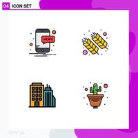 Mobile Interface Filledline Flat Color Set of 4 Pictograms of mobile office food india headoffice Editable Vector Design Elements