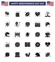 Happy Independence Day USA Pack of 25 Creative Solid Glyph of ice hockey usa ball flag heart Editable USA Day Vector Design Elements