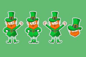 juego de pegatinas de personaje de dibujos animados de duende. feliz st. día de San Patricio. ilustración de un duende vector