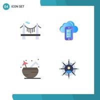 Pack of 4 Modern Flat Icons Signs and Symbols for Web Print Media such as bridge coconut road mobile summer Editable Vector Design Elements