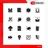 Mobile Interface Solid Glyph Set of 16 Pictograms of innovation creative digital therapy physics Editable Vector Design Elements