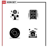 Mobile Interface Solid Glyph Set of 4 Pictograms of profit cd money interior disk Editable Vector Design Elements