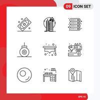 Group of 9 Outlines Signs and Symbols for submarine bathyscaph satellite storage office Editable Vector Design Elements