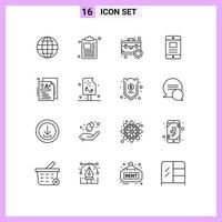 Modern Set of 16 Outlines Pictograph of a business briefcase online mobile Editable Vector Design Elements