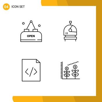 Set of 4 Modern UI Icons Symbols Signs for drink html open space investment Editable Vector Design Elements