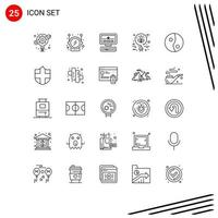 Universal Icon Symbols Group of 25 Modern Lines of security yin star yang energy Editable Vector Design Elements