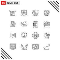 Mobile Interface Outline Set of 16 Pictograms of speaker hardware music audio home page Editable Vector Design Elements