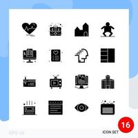 Set of 16 Modern UI Icons Symbols Signs for web page kid kit human industry Editable Vector Design Elements