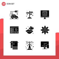 Pack of 9 Universal Glyph Icons for Print Media on White Background vector