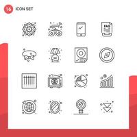 Universal Icon Symbols Group of 16 Modern Outlines of bow help smart phone document communication Editable Vector Design Elements