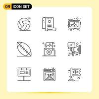 Stock Vector Icon Pack of 9 Line Signs and Symbols for photo sport report football photo Editable Vector Design Elements